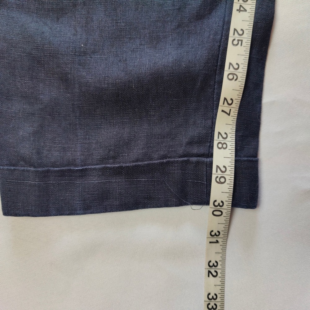 Vintage 90s 100% Linen Trousers High Waisted Balloon Navy Pleated 10 Minimalist - Picture 10 of 10